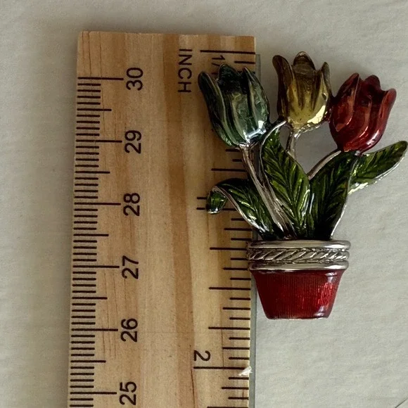 Tulip Flowers Pot Pin Brooch Jewelry Plant 1.75" - Picture 3 of 3